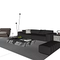 Modern Leather Sofa Coffee Table Set With Marble Top Pillows And Ottoman Rug