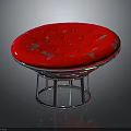 Round Stool With Red Cushion And Silver Metal Frame Decorative Patterns