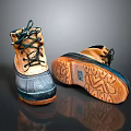 Brown And Navy Outdoor Boots With Dark Laces And Textured Orange Brown Soles