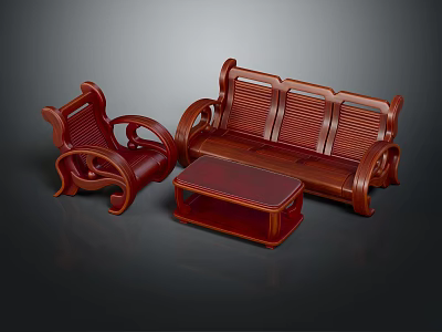 Traditional Mahogany Furniture Set Sofa Armchair Coffee Table With Carved Details And Smooth Surface 3d model