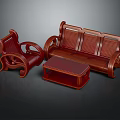 Traditional Mahogany Furniture Set Sofa Armchair Coffee Table With Carved Details And Smooth Surface