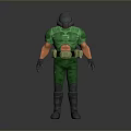 3D Character Model In Green Armor With Helmet Gloves And Boots