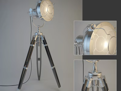 Modern Industrial Floor Lamp With Tripod Base And Circular Metallic Shade 3d model