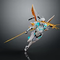 Futuristic Game Character With White Blue Armor Orange Wings And Sword In Dynamic Pose
