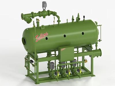 Green Industrial Storage Tank With Pipes Valves Gauges And Saltex Brand Support Structure 3d model