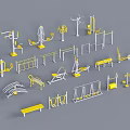 Public Community Outdoor Fitness Facilities With Various Exercise Equipment And Benches