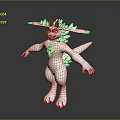 White Fantasy Creature Character With Red Eyes Leaf Like Crest Red Spots And Tail 3d model