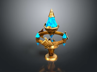 Elegant Golden Decorative Ornament Set With Blue Gemstone Top And Hanging Decorative Accents 3d model