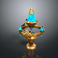 Elegant Golden Decorative Ornament Set With Blue Gemstone Top And Hanging Decorative Accents