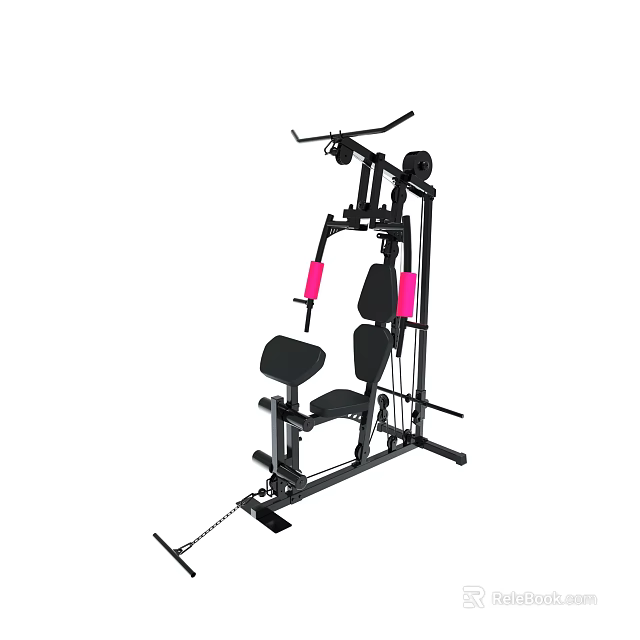 Black Multi Functional Home Gym Machine With Pink Weight Plates And Adjustable Seat 3d model 