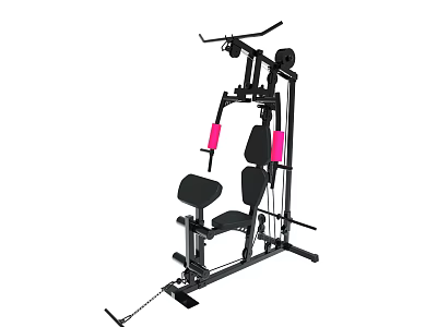 Black Multi Functional Home Gym Machine With Pink Weight Plates And Adjustable Seat 3d model