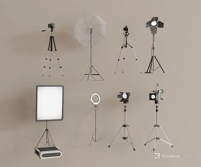 Professional Photography Lighting Equipment With Tripod Stands Umbrella Softbox And Ring Light 3d model 