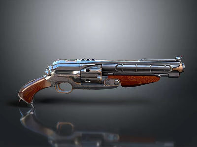 Classic Revolver With Metallic Finish And Wooden Grip Shiny Surface Design 3d model