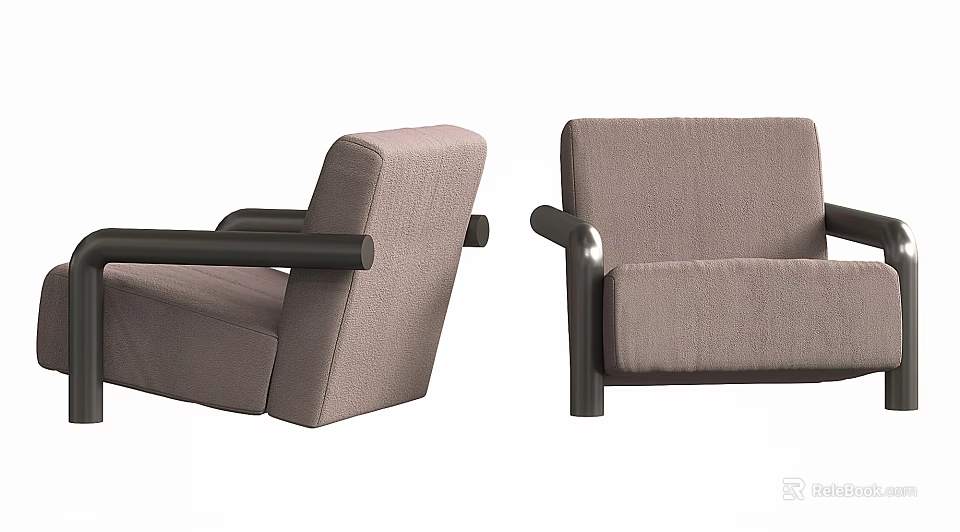 Modern Single Sofa With Light Colored Upholstery And Black Armrests 3d model