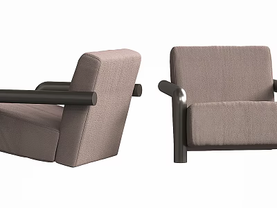 Modern Single Sofa With Light Colored Upholstery And Black Armrests 3d model