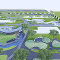 Garden Landscape Design With Winding Paths Water Features Green Spaces And Surrounding Buildings