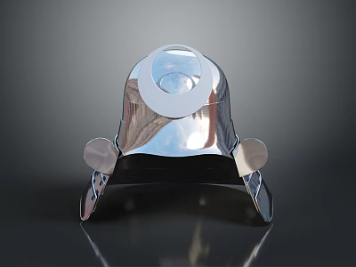 Shiny Silver Metallic Helmet With Round Transparent Top And Side Flaps 3d model