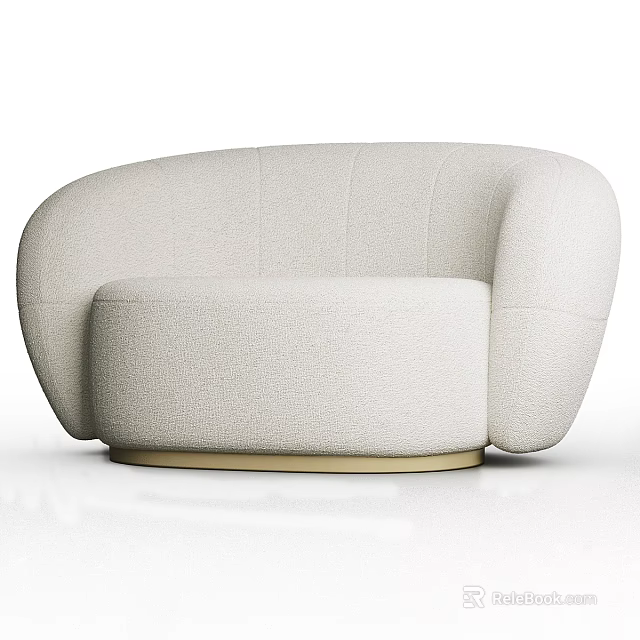 Modern Beige Single Sofa with Rounded Design Upholstered Fabric and Golden Base 3d model
