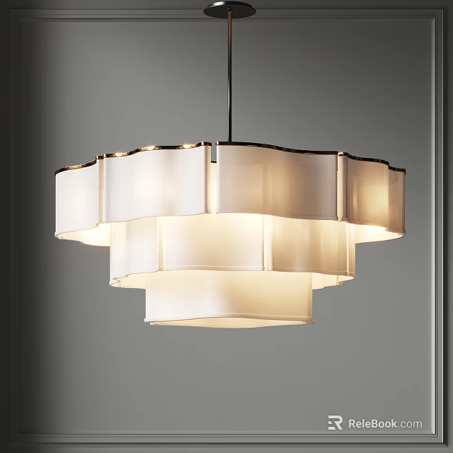 Modern Layered Chandelier with White Fabric Shades Soft Light for Elegant Interior Design 3d model 