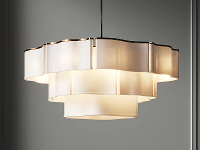 Modern Layered Chandelier with White Fabric Shades Soft Light for Elegant Interior Design 3d model