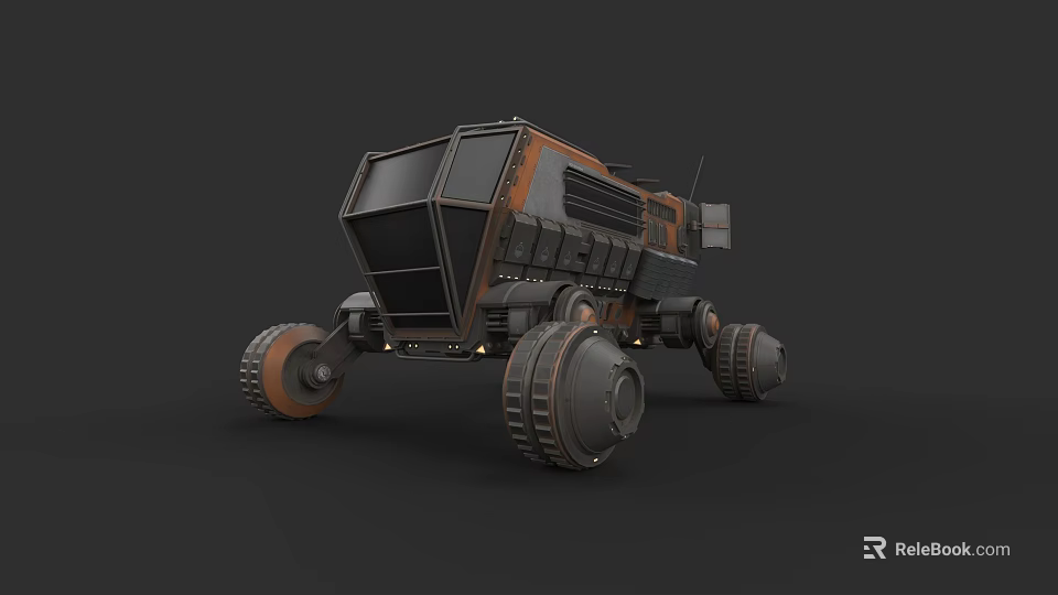 Black And Orange Planetary Exploration Rover With Large Wheels And Mechanical Design 3d model