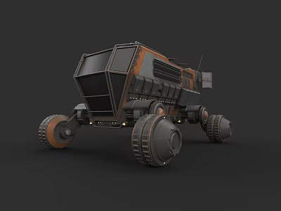 Black And Orange Planetary Exploration Rover With Large Wheels And Mechanical Design 3d model