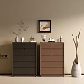 Modern Entryway Cabinet And Side Cabinet With Vase Decorations And Framed Wall Art