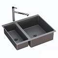 Gray Double Bowl Kitchen Sink with Modern Faucet for Home Kitchen Use
