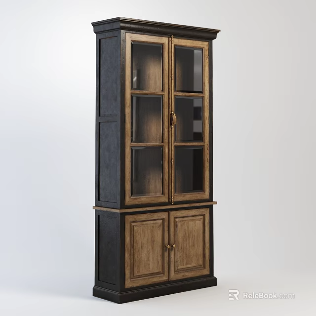 Modern Wooden Entryway Cabinet Sideboard With Glass Doors And Storage Cabinets 3d model 