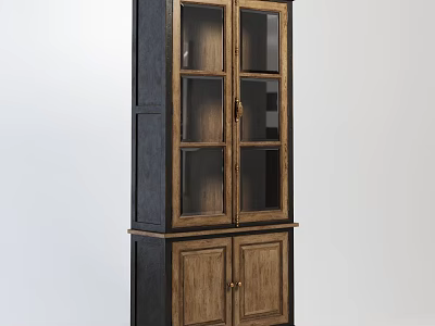 Modern Wooden Entryway Cabinet Sideboard With Glass Doors And Storage Cabinets 3d model