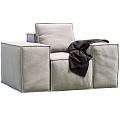 Modern Gray Single Sofa Upholstered with Square Design and Black White Patterned Throw Blanket 3d model