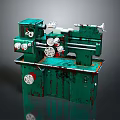 Green Old Lathe with Multiple Knobs Rusty Surface and Operating Table