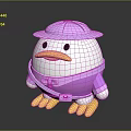 Cute Duck Doll In Pink Explorer Hat And Outfit With Yellow Beak And Feet