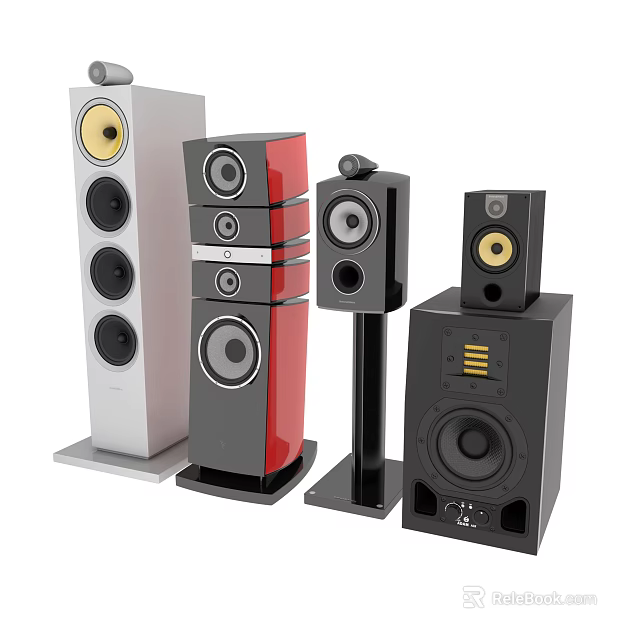 Modern Home Speaker Collection With Floor Standing Bookshelf Designs In Red Black White Colors 3d model 