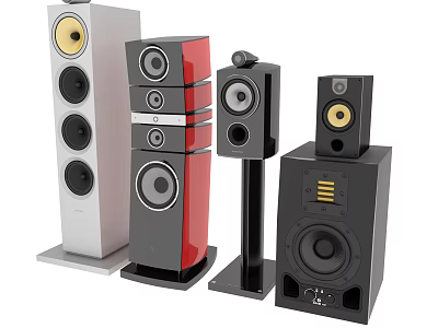 Modern Home Speaker Collection With Floor Standing Bookshelf Designs In Red Black White Colors 3d model