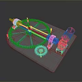 Mechanical Transmission Device With Blue Gear Yellow Pinion Motor Green Components And White Base