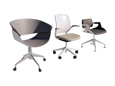 Modern Office Chairs With Various Designs Colors And Wheeled Bases 3d model