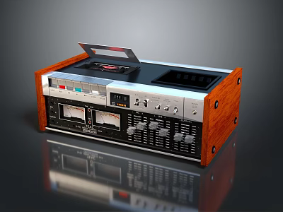 Retro Audio System With Wooden Enclosure Cassette Player And Control Panel Knobs 3d model