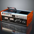 Retro Audio System With Wooden Enclosure Cassette Player And Control Panel Knobs