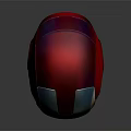Red And Gold Iron Man Helmet With Shiny Metallic Finish On Dark Background