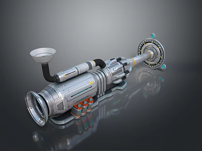 Future Tech Metallic Weapon With Cylindrical Body Advanced Energy Cells And Reflective Base 3d model