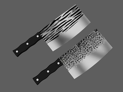 Fashionable Cutlery Set Including Two Knives With Striped And Speckled Patterns Black Handles White Dots 3d model
