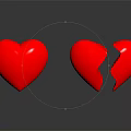 Red Hearts One Whole and One Broken on Dark Background with Reflections 3d model