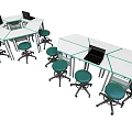 Modern Conference Table Setup With White Tabletop Green Chairs And Laptops 3d model