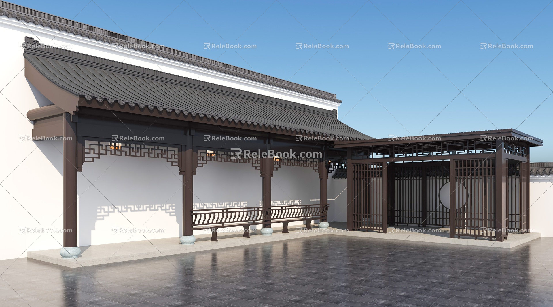 veranda corridor pavilion chinese veranda new chinese verandah new chinese verandah new chinese pavilion su verandah chinese new chinese su-style courtyard verandah courtyard 3d model