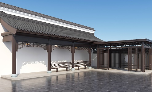 veranda corridor pavilion chinese veranda new chinese verandah new chinese verandah new chinese pavilion su verandah chinese new chinese su-style courtyard verandah courtyard 3d model