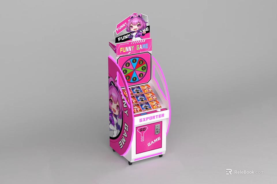 Pink Lucky Draw Entertainment Machine with Cartoon Girl Design and Coin Operated Prize 3d model 