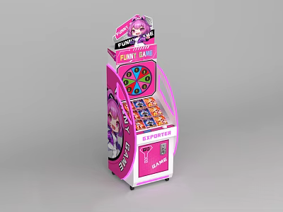 Pink Lucky Draw Entertainment Machine with Cartoon Girl Design and Coin Operated Prize 3d model
