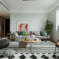 Modern Living Room Interior Design With TV Coffee Table Green Plants And Decorative Paintings
