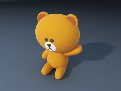 Yellow Cartoon Plush Bear Toy with Simple Facial Features 3D Modeled Standing on Gray Background 3d model